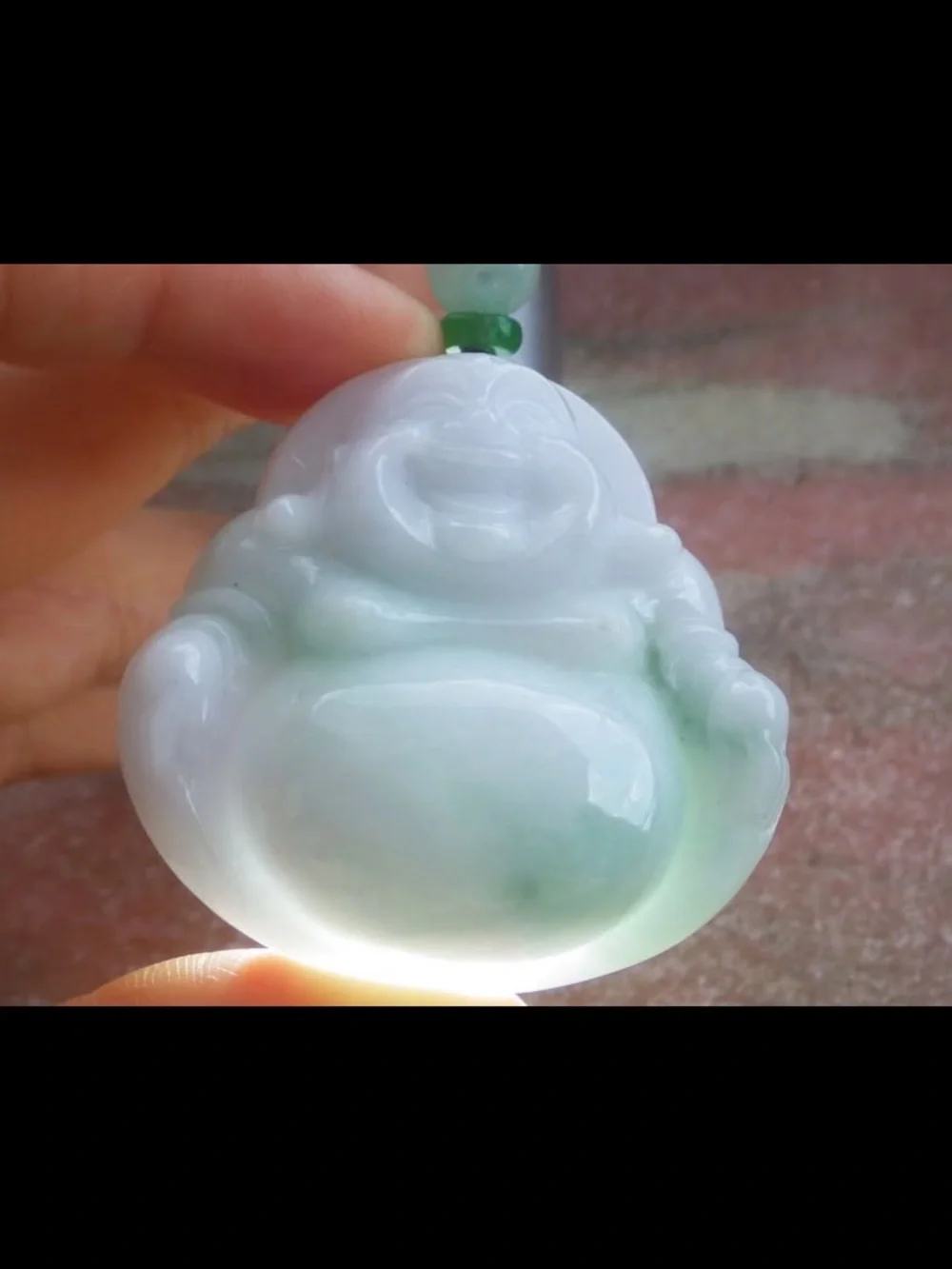 Milk white green certificate jadeite jade laughing Buddha pendant happiness